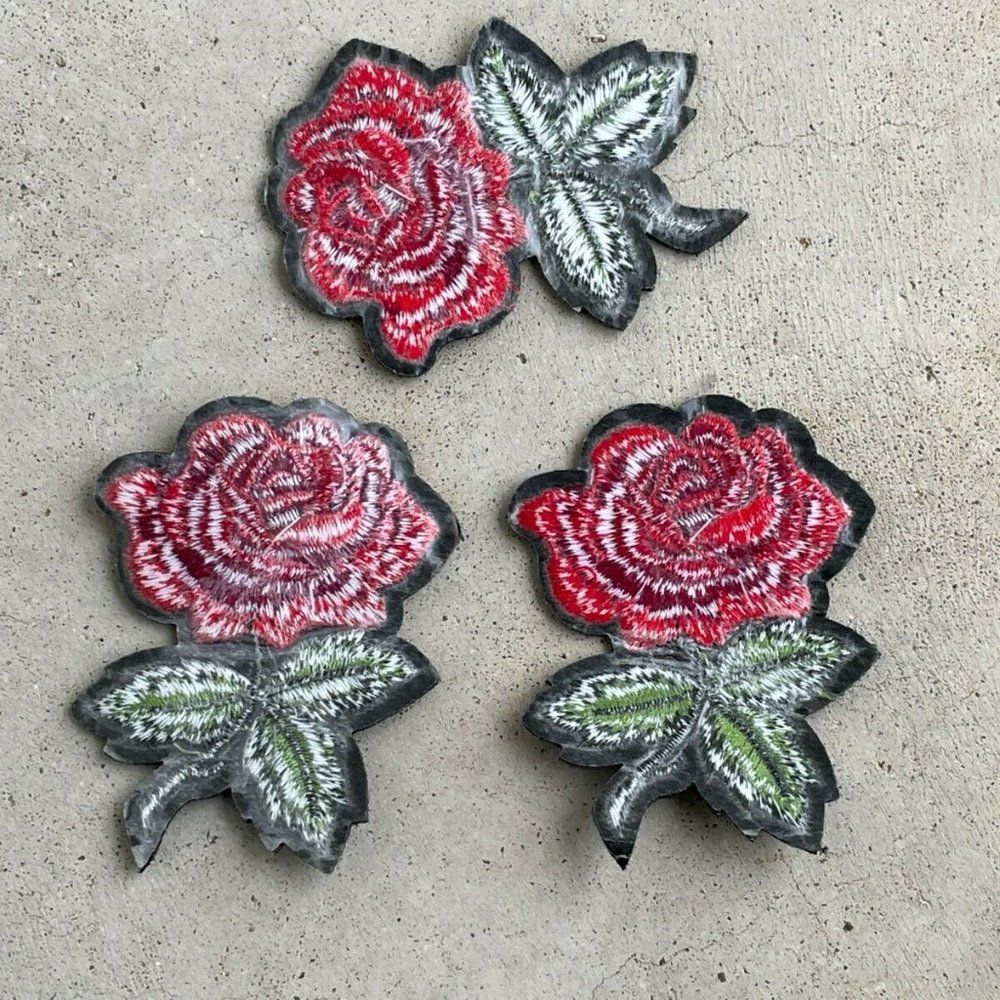 Red Roses Iron On Patches Embroidery for Craft Clothes Applique Lot of 3 Patches - Picture 6 of 8